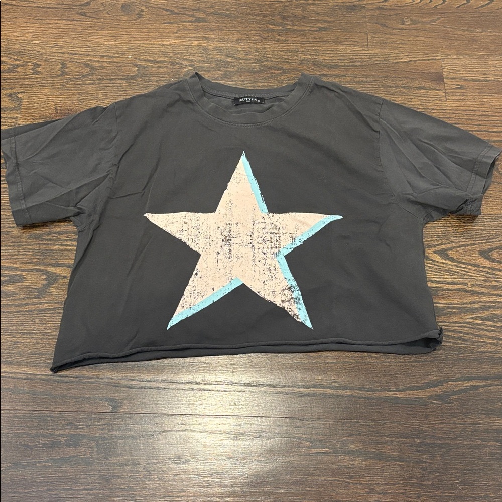 Zutter Women’s Black Star Print Short Sleeve Tee Size Small